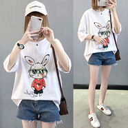 米婭琳 產(chǎn)后哺乳衣外出服夏裝新款短袖上衣時尚款春夏季哺乳期T恤辣媽款 白色 XL（適合120-140斤）