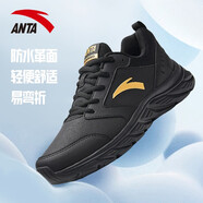 安踏（ANTA）安踏運(yùn)動(dòng)鞋男鞋2024秋季新款灰色皮面休閑跑步鞋子男 (皮面防水)-11黑/金屬金 44.5