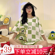 睡衣女春夏季純棉質(zhì)短袖薄款夏天韓版可愛卡通甜美女士家居服套裝 HS綠色格眼怪 M