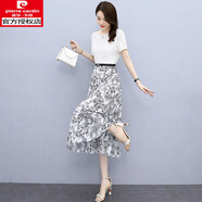 皮爾卡丹（pierre cardin）連衣裙女夏2025年新款收腰顯瘦氣質(zhì)蕾絲雪紡拼接法式碎花長款裙子 白色 L