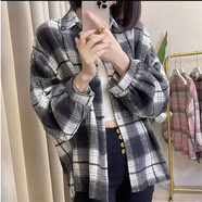 彬彬之依長(cháng)袖襯衫女2025秋冬季格子新款遮肚子上衣燈籠袖百搭顯瘦寬松外套 黑色 L 100-115斤