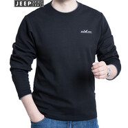 JEEP SPIRIT吉普休閑t恤男長袖簡約寬松打底套頭衫圓領(lǐng)男裝體恤衫上衣0001 TS0001黑色 M