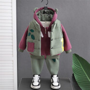 水花童男女宝宝秋冬装加厚卫衣套装一周岁婴儿衣服棉衣三件套棉衣加绒 小鹿三件套 绿色 80码