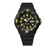 卡西歐（CASIO）男女表學(xué)生手表運動(dòng)手表 夜光防水石英表帶星期日歷腕表 黑表黃字MRW-200H-9B