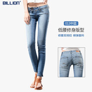 BILLION女裝小腳牛仔褲中腰彈力修身顯瘦時尚低腰鉛筆褲子春秋四季B22013 013中藍 低腰 30