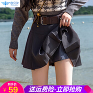 歐貝汐2025新款春秋冬美式復(fù)古百褶裙高腰半身裙短裙女 灰色 M