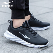 鴻星爾克（ERKE）男鞋運動(dòng)鞋男冬季皮面輕便男士休閑健步旅游跑步鞋子男 正黑/正白 39