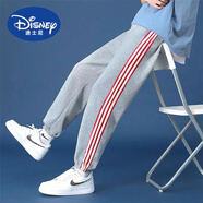 迪士尼（Disney）女童灰色褲子春秋2024新款中大童休閑運動褲秋冬寬松衛(wèi)褲外穿 灰色 四條杠 170cm