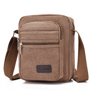小安熊新款男士帆布包斜挎包韓版手機包小包包豎款男運動(dòng)包多層次男包 新咖啡