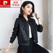 皮爾卡丹（pierre cardin）2024春秋新款海寧真皮皮衣女短款綿羊皮休閑時(shí)尚女士皮夾克小外套