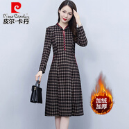 皮爾卡丹（pierre cardin）長(cháng)袖格子連衣裙女秋冬季2025新款小個(gè)子媽氣質(zhì)冬天加絨加厚冬裙 格子 加絨加厚 M (建議90-104斤)