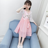 貝孩趣童裝漢服女童連衣裙夏裝公主裙兒童古裝裙子六一兒童節演出中國風(fēng) 粉紅色 130碼(建議身高115-125厘米)