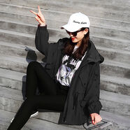YUDA秋冬季工裝風衣女外套2020新款薄款韓版小個子收腰顯瘦bf原宿風學(xué)生寬松ins潮外衣 黑色 XL 130-145斤