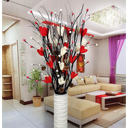 泰錦瑞仿真花假花客廳裝飾花套裝 家居電視柜玄關(guān)落地葉脈干花花束擺件 白+紅/不帶瓶 （高1.3米左右）