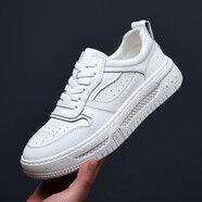 柯盾（KEDUN）男士復古真皮板鞋潮鞋2023年春季新款低幫男鞋潮流百搭休閑鞋子 白色 38