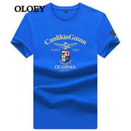 OLOEY 香港潮牌2025夏季t恤男新款絲光棉鷹圖印花短袖上衣修身圓領(lǐng)潮 藍(lán)色 S 【100-115斤】