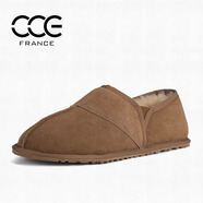 CCE面包鞋男靴冬季雪地靴低幫羊皮毛一體保暖加絨懶人一腳蹬棉鞋8196 栗色 42