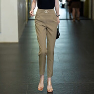 黛姿茹（daiziru）哈倫休閑褲子女春季2026新款松緊腰九分工裝褲小個(gè)子小腳西裝褲 卡其色/長(cháng)褲 常規 2XL (30) 推薦125-135斤