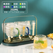 富光 玻璃冷水壺涼水壺家用耐熱高溫大容量泡茶壺涼白開(kāi)水杯家庭套裝 水杯350ml（6只）+架子+盤(pán)子