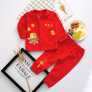 鵬優(yōu)嬰兒衣服紅色百天周歲服純棉春薄寶寶抓周服秋冬保暖內衣套裝分體 搶紅包薄款 80 （建議8-12月）