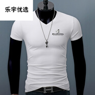 悠曼婭夏日V領(lǐng)短袖男士T恤純棉夏天印花修身彈力緊身半袖打底衫上衣T恤1 白色 L【120斤左右穿】
