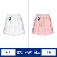 NASA LIKE官方短褲夏季男寬松休閑運(yùn)動(dòng)五分褲情侶中褲棉質(zhì)外穿速干男士褲子 白色+粉色 XL