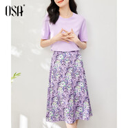 歐莎（OSA）氣質(zhì)優(yōu)雅連衣裙子女夏季2025新款碎花半身裙子套裝兩件套 淺紫色 L