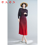 RLAS三宅褶皺2025新款夏季感長裙女氣質(zhì)小眾設(shè)計(jì)漸變色a字連衣裙 紅色(九.分袖) 均碼