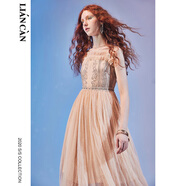 蓮燦2025春夏新小眾荷葉露肩吊帶拼接輕紗波西米亞繡花蕾絲連衣裙 裸色 M