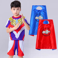 藍貝妮賽羅奧特曼衣服夏季新款男童短袖套裝足球服兒童夏裝男孩超人服裝 特利迦+雙面披風(fēng) 120碼建議身高110CM