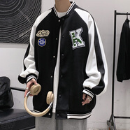 Shelley Jones美式復(fù)古棒球服外套男春秋季新款ins寬松潮流大碼休閑夾克上衣服 2259黑色 XL (建議130-150斤)