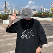 執(zhí)琴之手夏季新款冰絲七分袖T恤男潮流胖子寬松上衣服韓版休閑中袖體恤男 Q11041黑色 XL