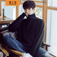 望了型ins港風(fēng)純色慵懶風(fēng)打底高領(lǐng)毛衣男韓版潮學(xué)生原宿風(fēng)秋季寬松bf風(fēng)加厚針織衫冬天毛線(xiàn)衣長(cháng)袖t恤 黑色 M