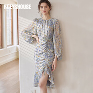 ROEYSHOUSE羅衣優(yōu)雅碎花連衣裙女春裝新款氣質(zhì)魚(yú)尾雪紡裙06333 花色 L