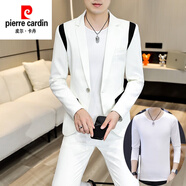 皮爾卡丹（pierre cardin）時(shí)尚春秋季西裝外套男士韓版帥氣潮流拼色款小西服褲子搭配一套裝 2239白色【西服加褲子加T恤】 M 165