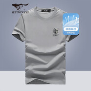 七匹狼短袖T恤男夏季輕薄新款圓領(lǐng)涼感科技體恤衫休閑純色短t男裝上衣服 005(淺灰)-冰絲涼感 4XL (190)