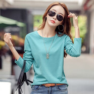 紅粉宣言秋季新款修身長(cháng)袖T恤女百搭顯瘦打底衫 湖藍 M(95-105斤)