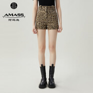 阿瑪施（AMASS）女裝新款直筒休閑百搭純棉牛仔短褲女5100288 豹紋 S (2碼)