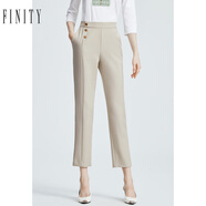 菲妮迪（FINITY）品牌女裝休閑褲春季簡(jiǎn)約氣質(zhì)直筒高腰顯瘦褲子女 杏色 XL