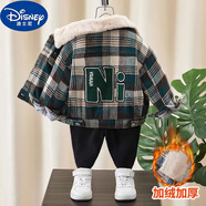 迪士尼（Disney）男童秋冬加絨加厚外套2023新款兒童冬款棉衣毛呢寶寶冬裝棉服時(shí)髦 綠色【加絨加厚】 90cm