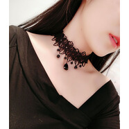 夢君宸韓版choker蕾絲項鏈女鎖骨頸鏈夏季脖子飾品學生森系簡約短款頸帶 簡約寬蕾絲帶水滴