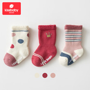 Kissbaby Miracle兒童襪子 25年紅色喜慶新年襪寶寶棉襪新生兒冬季加厚中筒襪 皇冠【加厚毛圈襪】 3雙 XS碼【推薦0-1歲寶寶使用】