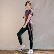 瑜味 瑜伽服女夏季网红韩版显瘦速干衣透气训练跑步健身房运动套装女 暗紫色短袖+长裤 XL（建议118-130斤）