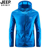 JEEP SPIRIT夏季戶外輕薄夾克彈力連帽透氣運動上衣男裝輕盈速干外套騎行服 彩藍 3XL