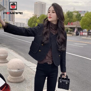AEMAPE外套女2025春秋冬新款小香風(fēng)短外套女潮純色設計感歐貨夾克女上衣 黑色 L 【建議110-120斤】