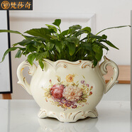梵莎奇北歐花瓶擺件創(chuàng)意客廳簡(jiǎn)約插花陶瓷干花裝飾品電視柜家居擺設(shè)田園 玫瑰雙耳花瓶