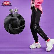 木果果木2022冬季商場(chǎng)同款設計感運動(dòng)褲黑色休閑高腰印花束腳褲女 黑色 M