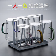 北大史家用玻璃杯水杯高硼硅耐熱六色彩把可微波大號啤酒杯牛奶杯 LC-301六只+杯架