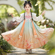 安妮優(yōu)兒漢服女童春裝2025新款古風(fēng)連衣裙子春季女孩唐裝兒童超仙古裝夏款 綠色 110