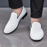 波佐斯（POEZONIS）夏季透氣豆豆鞋男真皮鏤空休閑皮涼鞋套腳軟底百搭男鞋洞洞懶人鞋 白色 38